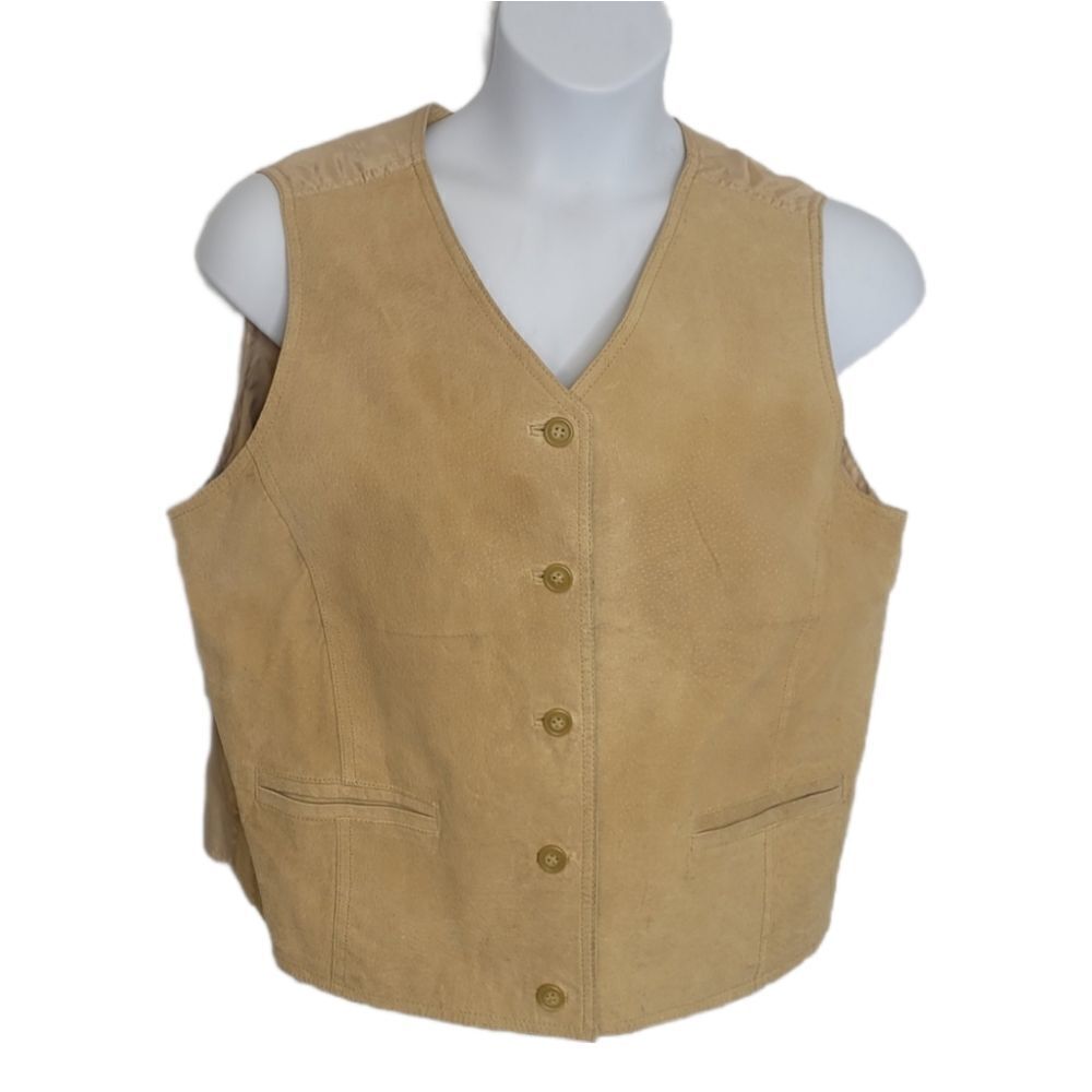 VINTAGE 90s vest boxy tan leather southwestern button up XL
